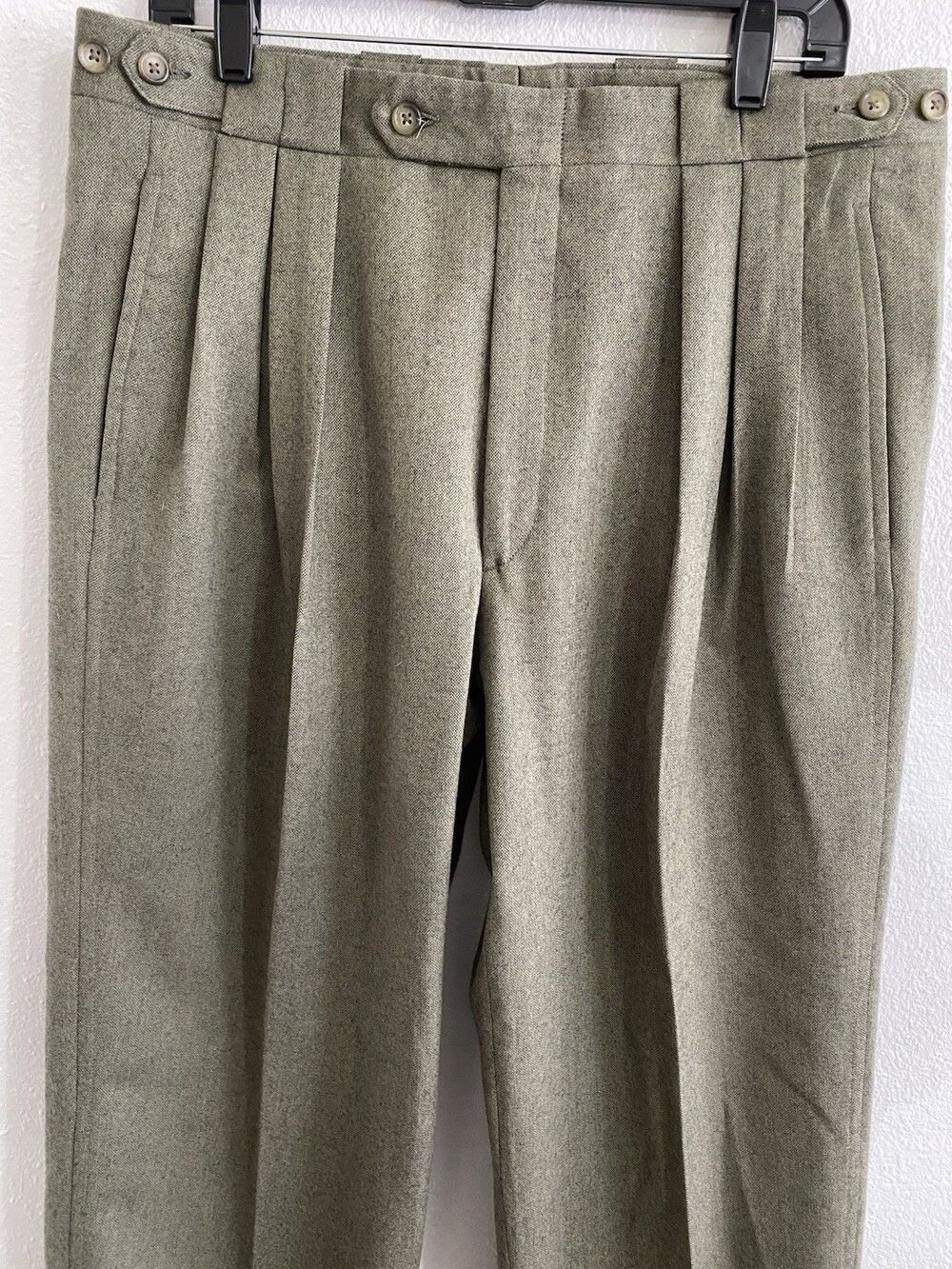 Shaia’s Couture Men’s 100% Wool  Pleated Pants 35x31 Moss Green Business G22